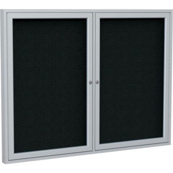 Ghent Ghent Enclosed Bulletin Board, 2 Door, 48"W x 36"H, Black Fabric/Silver Frame PA23648F-95